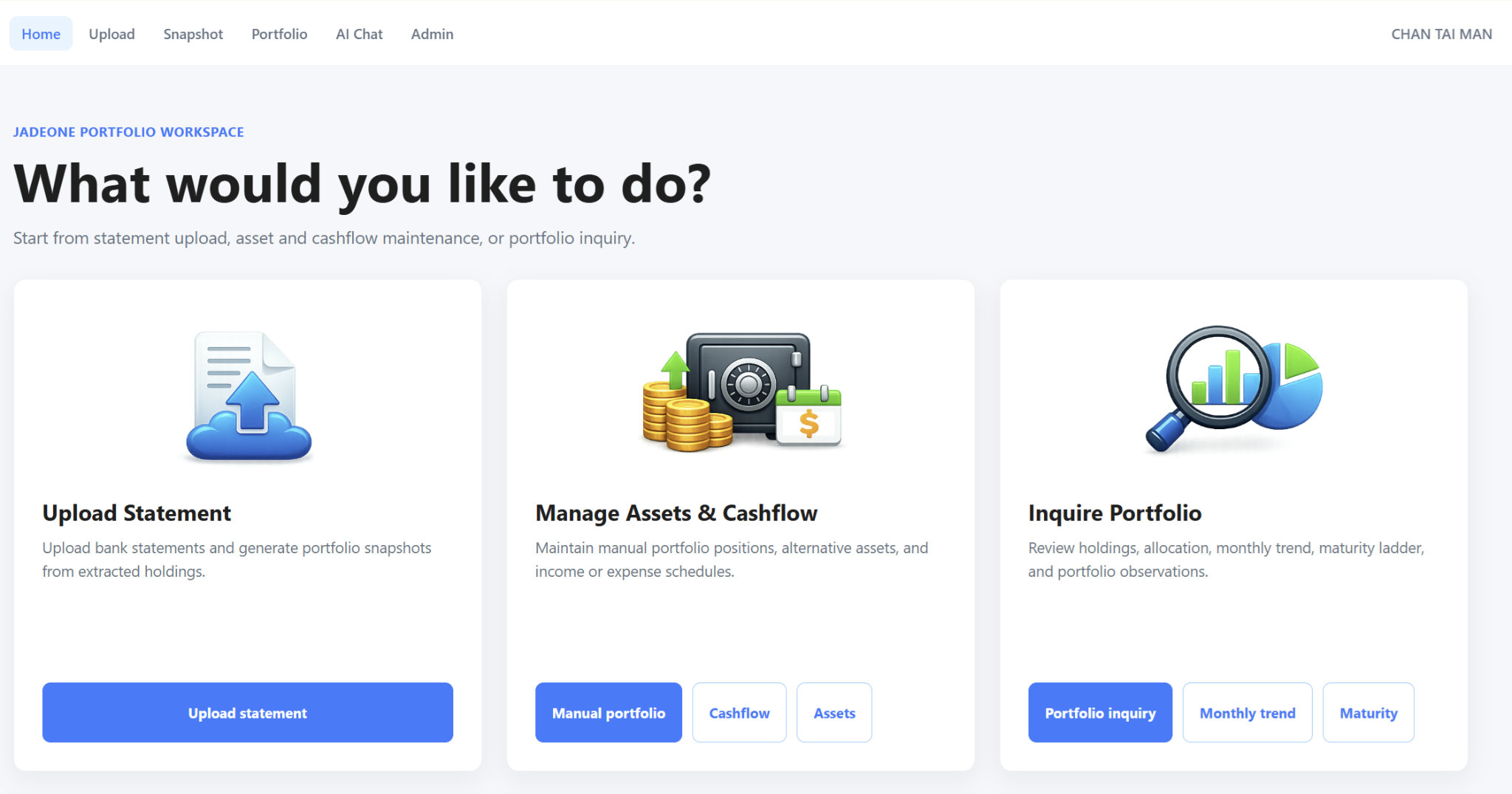 JadeOne portfolio workspace home page